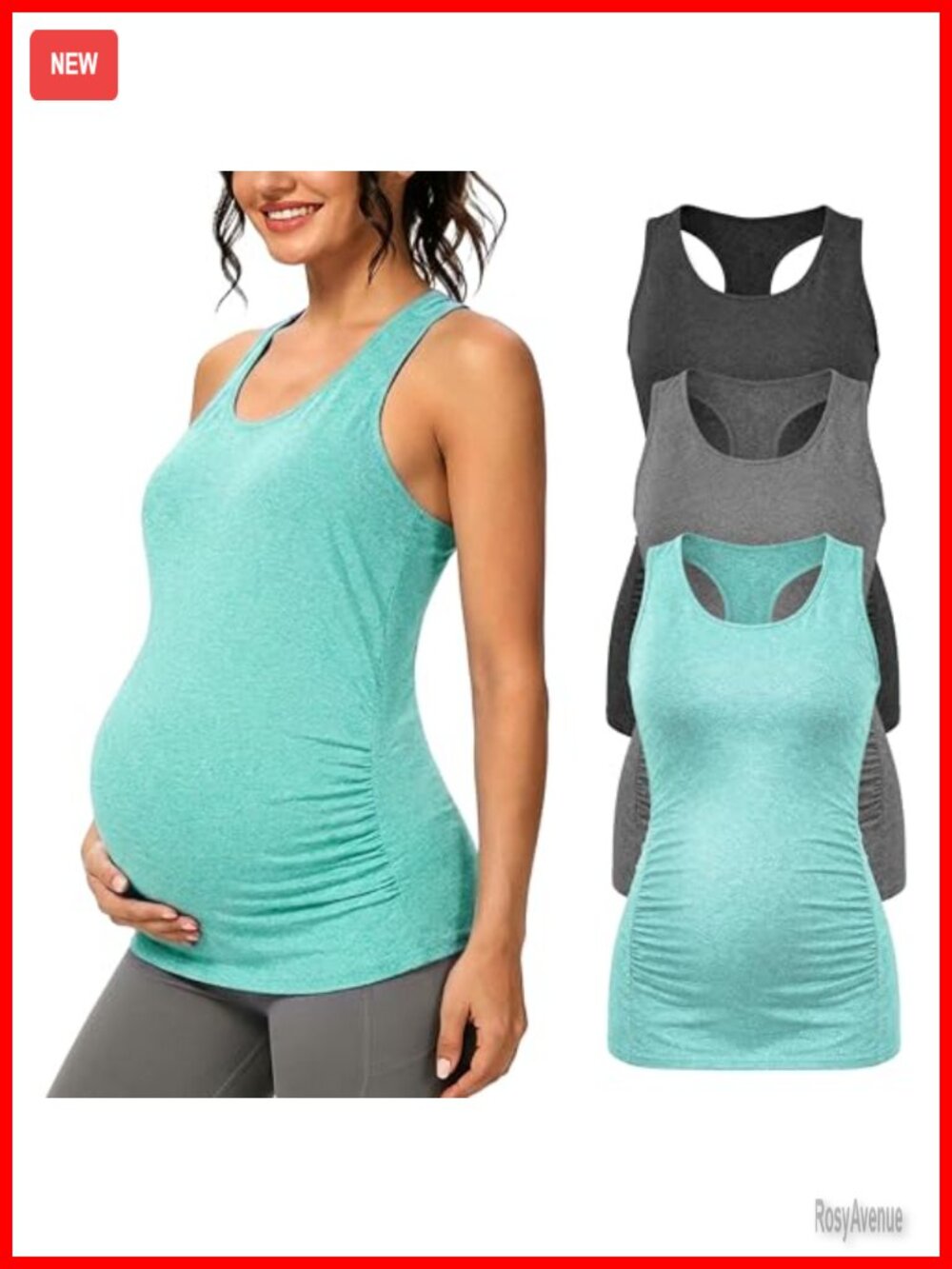 Women's Maternity Tank Tops 3Pc Racerback Workout Ruched Athletic Tops